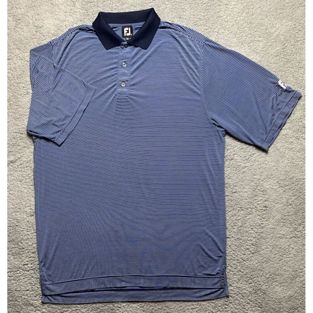 Footjoy Shirt Mens Large Polo Stretch Short Sleeve Performance Blue Striped 🏖️